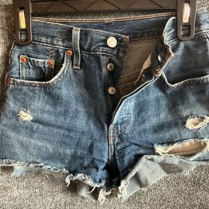Levi's 501 Blue Distressed Jean Shorts